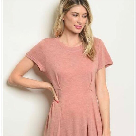 Very J Blush Short Sleeve Jersey Fit Flare Dress - Picture 1 of 10